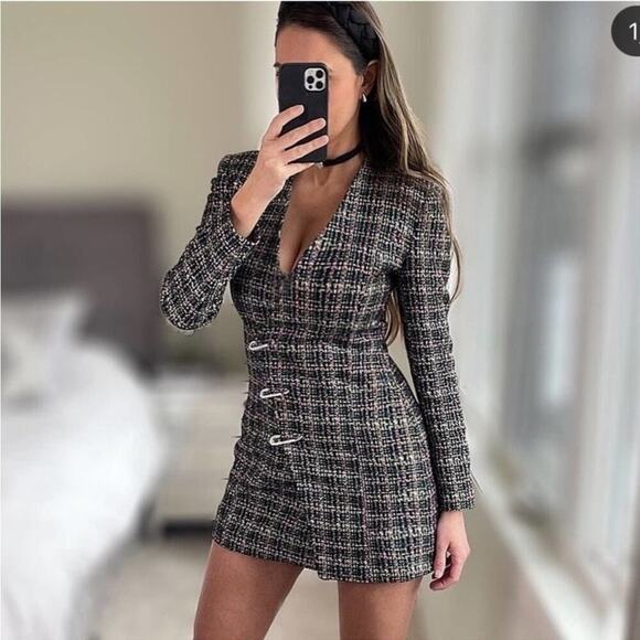 Zara Tweed Blazer Dress Size Large - Picture 4 of 12